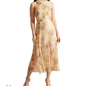 Ted Baker One Shoulder Floral Dress - Cream and Pink